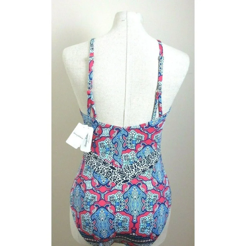 COPY - Tommy Bahama Womens Riviera Tile Lace Front 1 Piece Swimsuit Cerise Size…